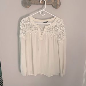White Express long sleeve blouse with lace detail